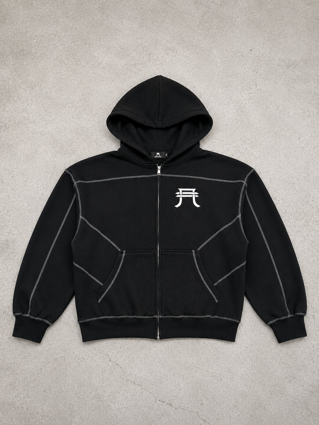 THA BOXY STITCHED ZIP UP HOODIE
